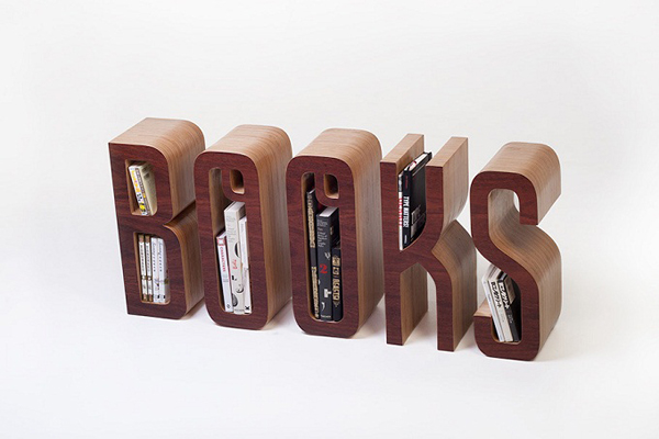 Wooden Typographic Bookshelf