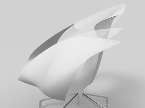 ゴム製ヘラのように薄く、弾性に富むボディを持つ椅子「sparrow」