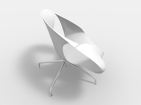 ゴム製ヘラのように薄く、弾性に富むボディを持つ椅子「sparrow」